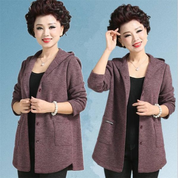 

2021 spring fall for middle-aged women casual jacket elegant long-sleeve mother with hood outerwear plus size 5xl p1219 nhfd, Black;brown