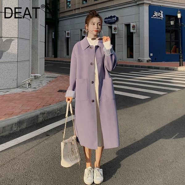 

deat] solid lapel collar straight woolen coat women thick casual long full sleeve warm slim 2020 new autumn fashion tide tu388, Black