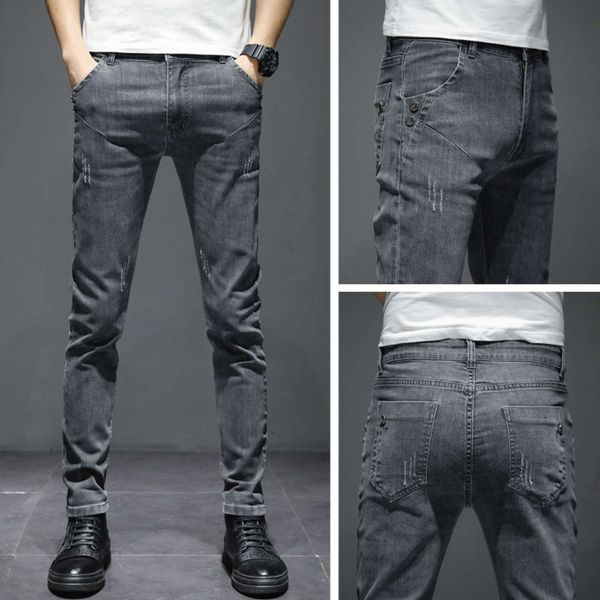 

autumn black jeans korean fashion slim little feet casual cat beard elastic tide brand long pants men's, Blue