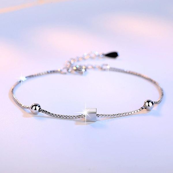 

simple fashion silver color bracelets square star beads box chian bracelets & bangles for women pulseira bijoux femme, Black