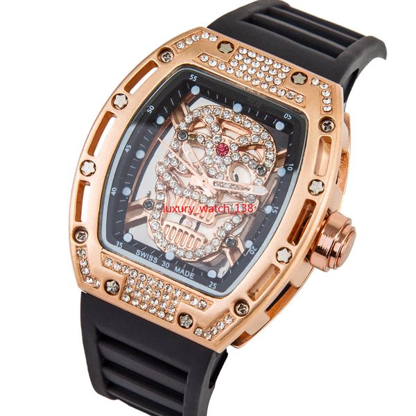 

web celebrity skull watch male european and american personality hollow-out silicone quartz male table barrels of water drill night light lu, Slivery;brown