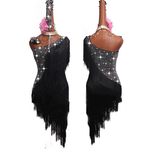 

stage wear black fringe dress latin dance women female ballroom cha salsa clothing costumes bl1425, Black;red