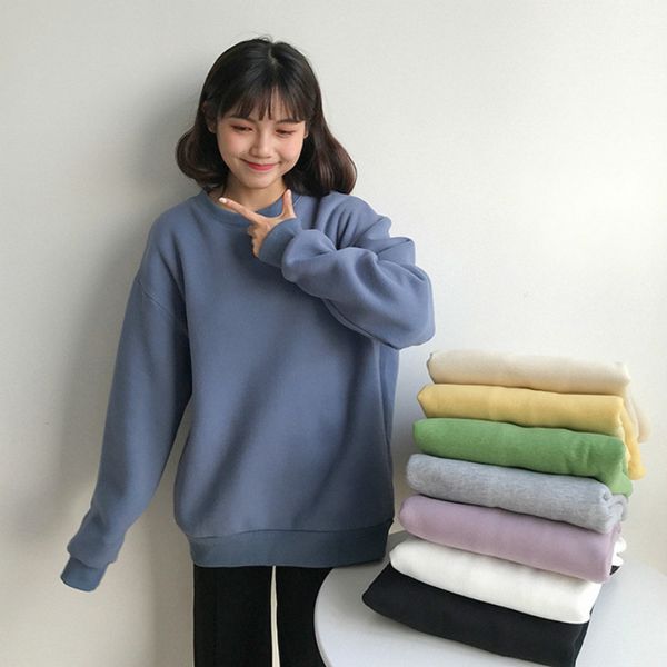 

new women casual basic hoodies sweatshirt korean candy color long sleeve loose pullover woman harajuku winter hoody y1114, Black