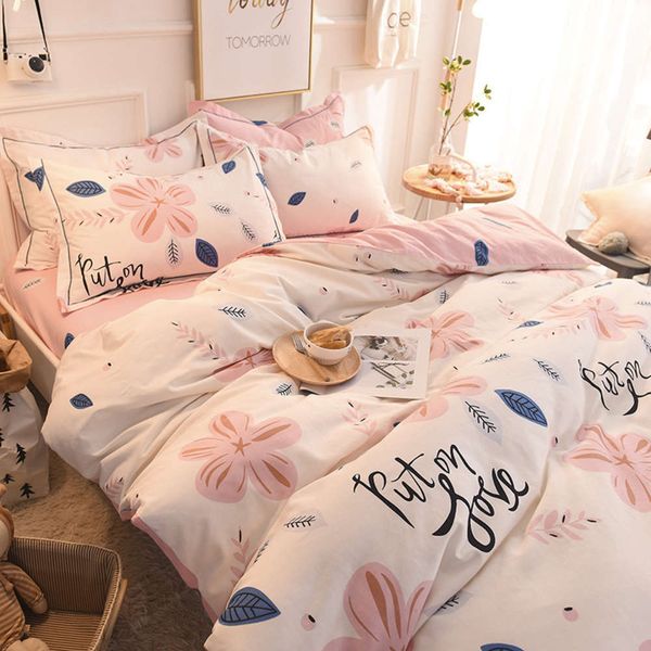 

thickened warm pure cotton matted four piece set of all cotton quilt cover sheet 1.5/1.8m simple three piece set of bedding