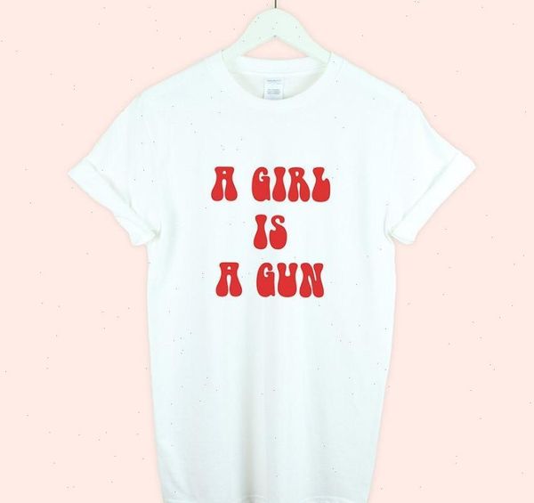

a girl is a gun red print women tshirt cotton funny t shirt gift for lady yong girl street tee a, White