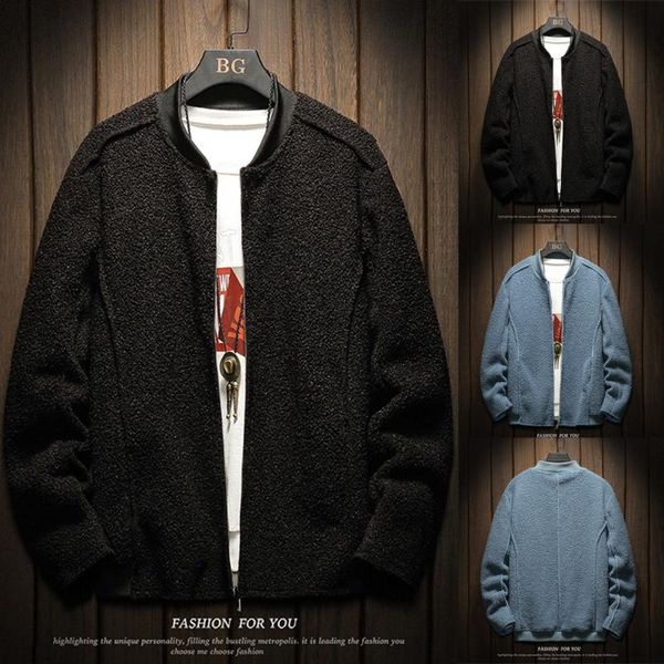 

men's new style fashion flannel pure-color coat casual cardigan collar coat *, Black;brown