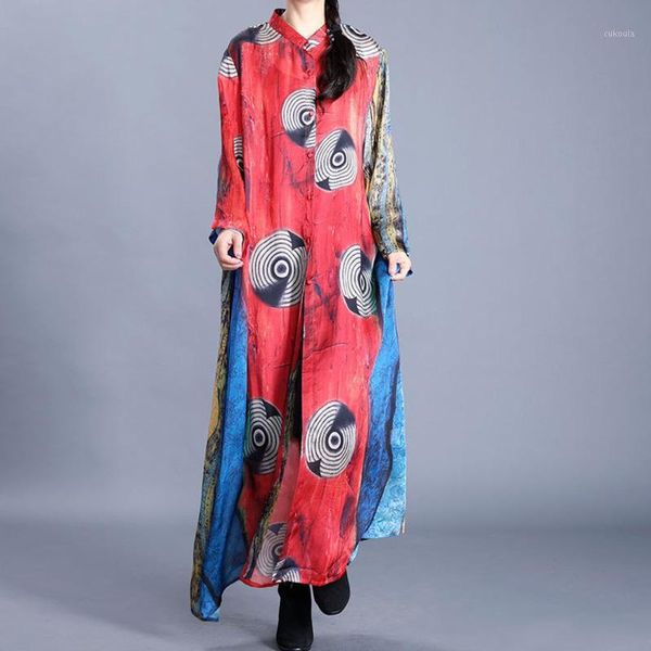 

ewq] 2020 autumn new pattern stand collar long sleeve print patchwork single breasted indie folk windbreaker women 3ak0631, Tan;black