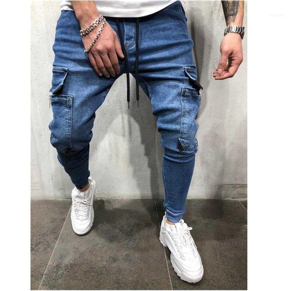

2019 lado listrado jeans rasgado moda streetwear mens skinny jeans stretch calças slim casual denim calças de brim hombre11, Blue