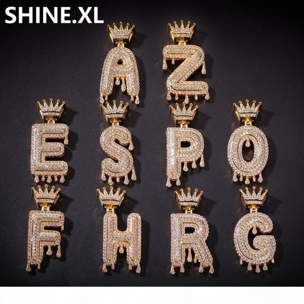 

new custom name crown letter pendant necklace micro cubic zircon gold silver color copper pendant necklace