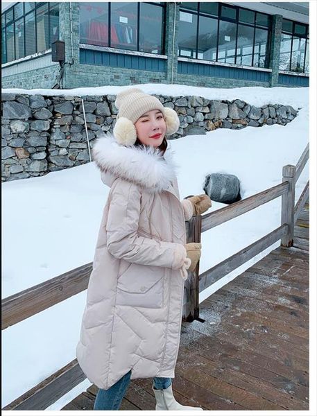 

зимнее пальто ins супер пожары в зимней одежде 2019 нового большого воротника волос хлопка ватник рынк длинного стиль универсальный, Black