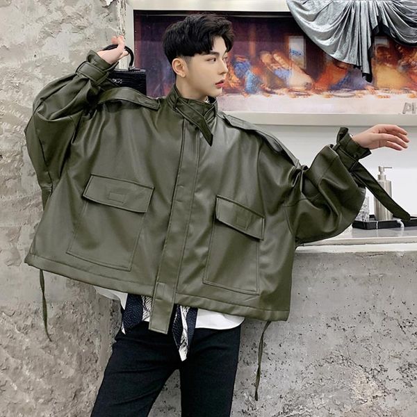 

men's fur & faux arrive men leather jacket personality motorcycle jackets male pu outerwear coat stage costumes, Black