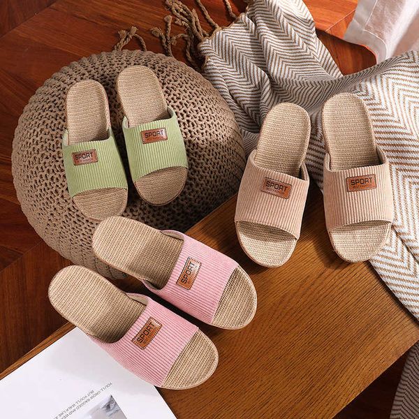 

2022 new lovers indoor slippers wood floor cotton linen home summer sandals, Black