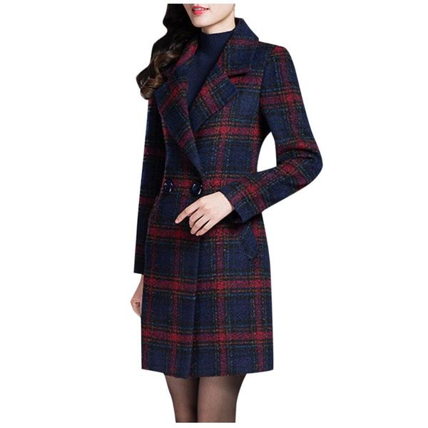 

chamsgend 2020 autumn women's plaid coat new fashion long woolen coat slim type female winter wool jackets female 1008, Black