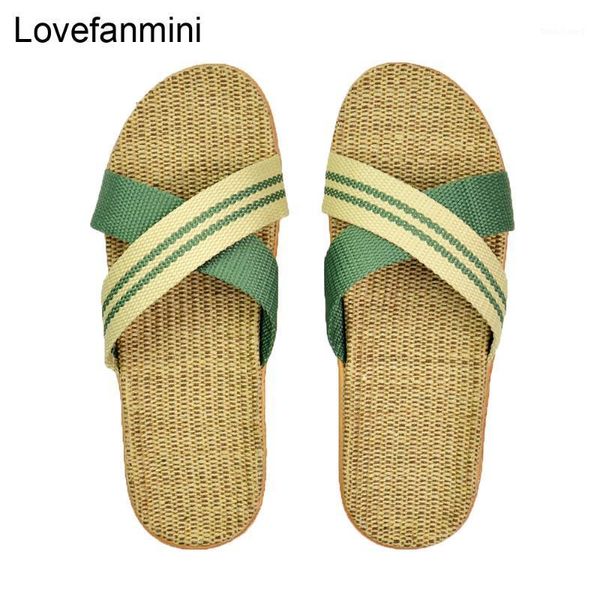 

natural linen slippers summer home indoor sandals men's women's spring and autumn couples landing guests flax non-slip5251, Black