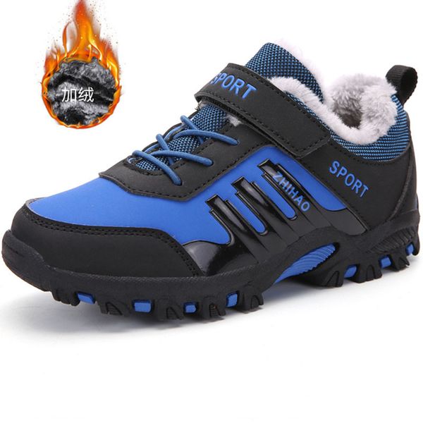 

winter boys warm leather kids sneakers thick sole non-slip children casual shoes outdoor child boy snow shoe, Black