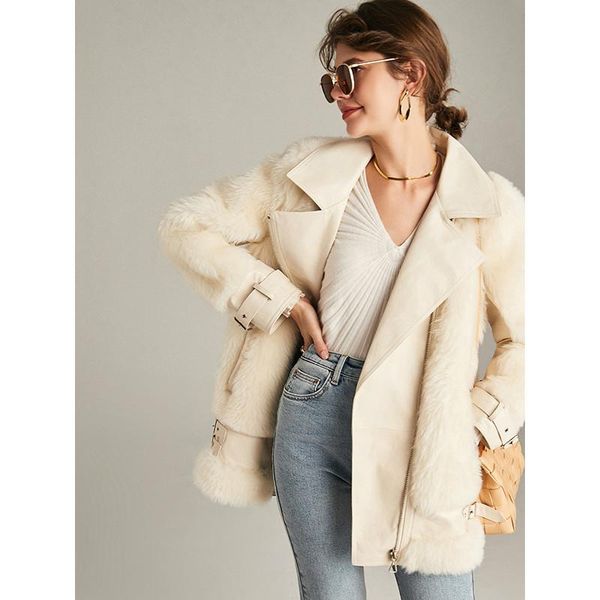 

women's new fur coat for winter 2020 sheepskin zipper thick warm fur wide-waisted genuine leather streetwear women fashion, Black