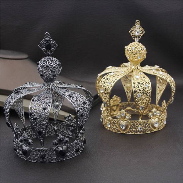 

popular baroque gold silver vintage royal king diadem prom party male cake party prom wedding hair jewelry man crown round t200110, White;golden