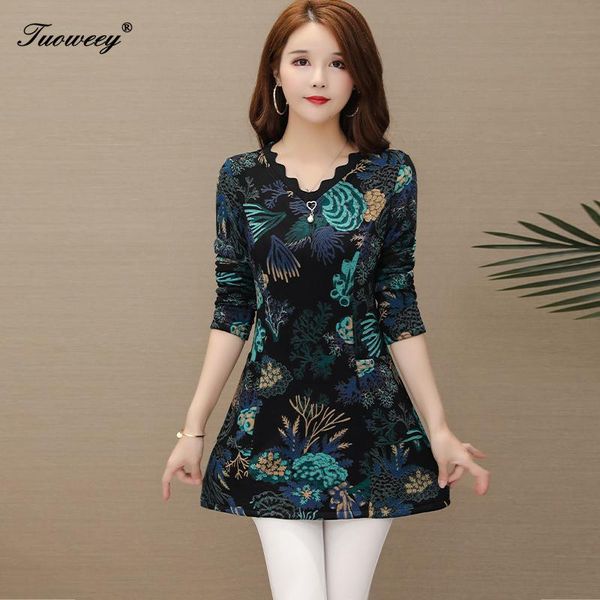 

women's blouses & shirts 5xl autumn mom blouse casual flower loose elegant v neck long sleeve floral print blusas 2021 women, White