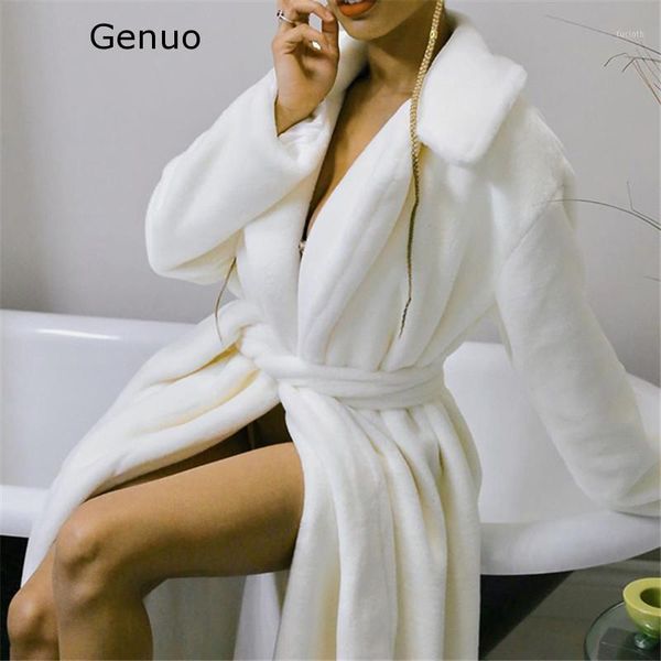 

genuo new 2020 white faux fur teddy bear coat women fluffy winter jacket oversized long shaggy cardigan warm trench coats1, Black
