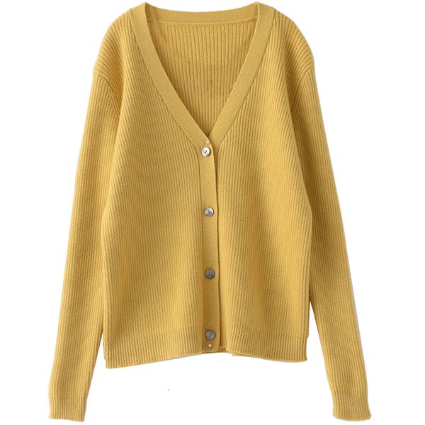 

2021 women v-neck long sleeve cardigans 100% merino wool knitting winter warm sweater new woolen thick 5colors female jackets xumx, White;black