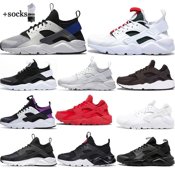 

with socks new huarache men women running shoes sports shoes triple black white huraches 1.0 4.0 womens mens trainer sneakers