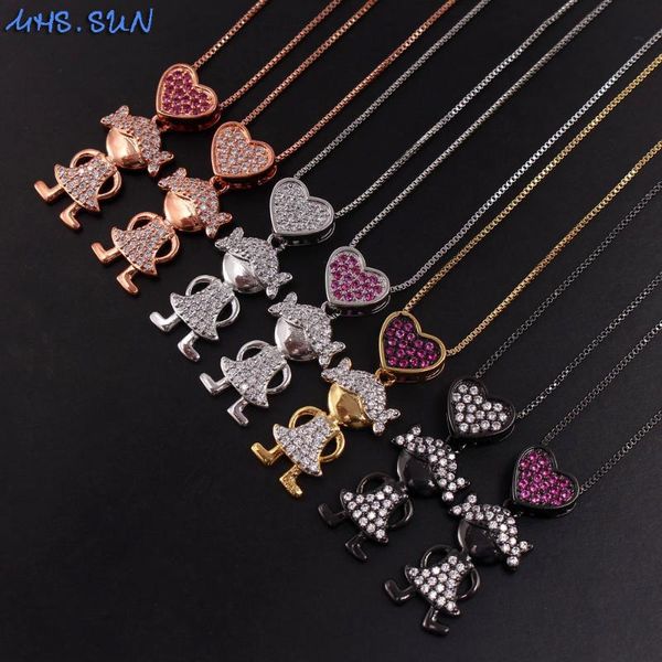 

mhs.sun love heart design girls pendant necklace cubic zirconia jewelry women charm chain necklaces choker for gift, Silver