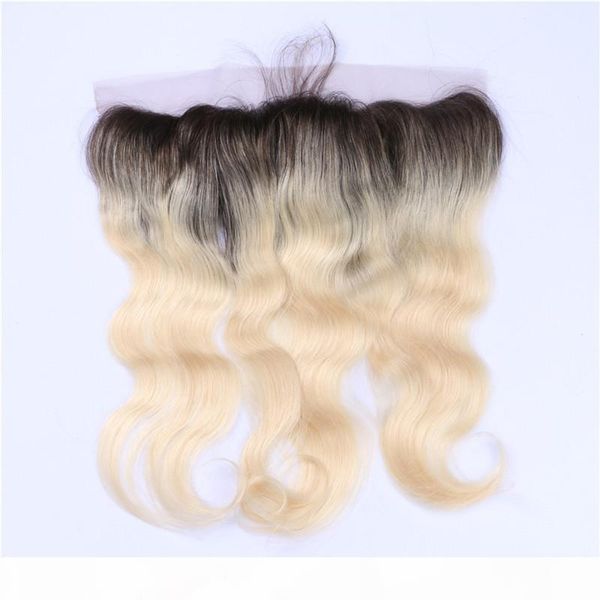 

blonde ombre body wave lace frontal closure 13x4 with baby hair #1b 613 blonde ombre brazilian human hair ear to ear frontals 8-24, Black;brown