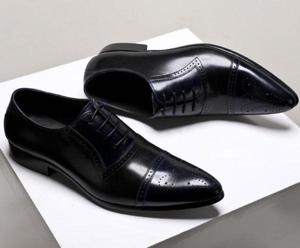 

men retro oxfords genuine leather dress shoes men's wedding shoes england fashion trend business work man black brown blue