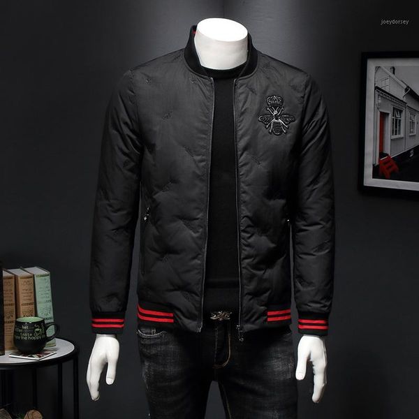 

great designer men's down bomber jackets o-neck baseball youth outdoor thick warm male winter clothes 4xl 81821, Black