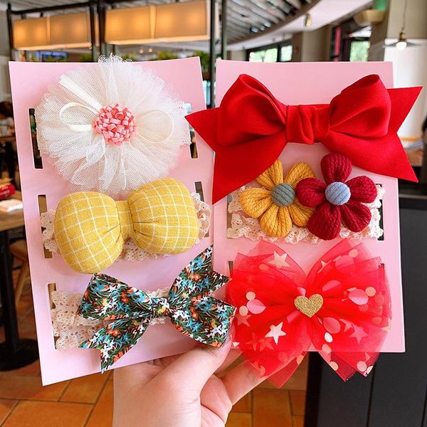 

hair accessories 3pcs/set cute bows baby girl headbands turban lace flower princess born headband crown band, Slivery;white