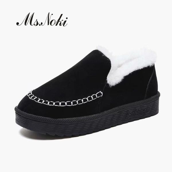 

fashion winter boots women platforms solid round toe female sweet boot slip on flat with women ankle boots of inside short plush, Black