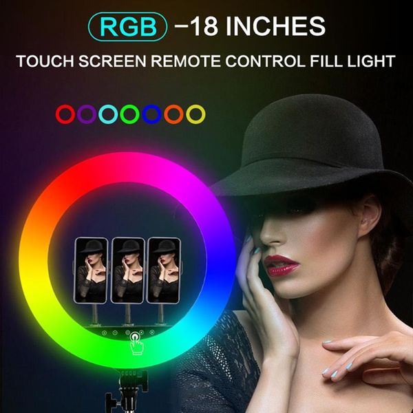 

flash heads 72w 18inch rgb selfie led ring light with tripod phone stand profession pography lamp for youtube tiktok video ringlight
