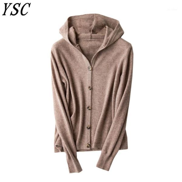 

ysc 2020 knitted 100% pure wool cardigan classic hooded collar long sleeves single breasted decoration high-quality cardigan1, White