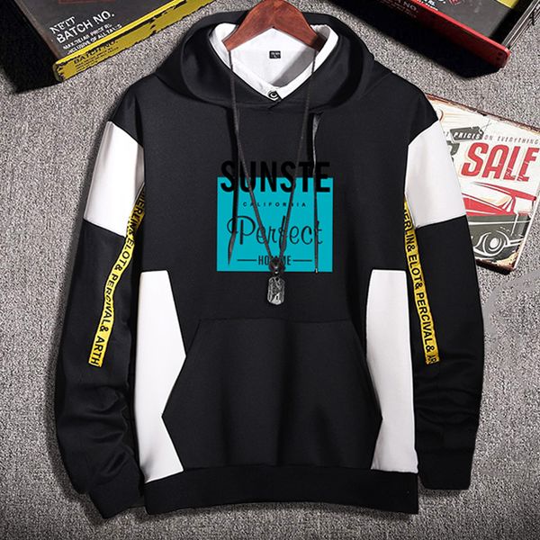 

hoodie men streetwear fashion patchwork hoodies printed sweatshirt autumn high street for young kg-10, Black