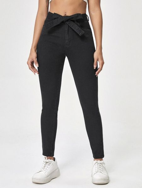 

solid tie front skinny jeans b3ch#, Blue