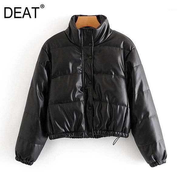 

deat] loose fit leather warm woolen coat parkas new stand neck long sleeve women fashion tide autumn winter 2020 13u0061, Black