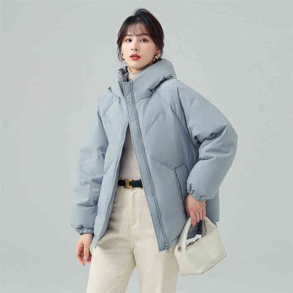 

women's short hooded down jacket 21 autumn winter new fashion leisure loose profile warm down jacket women, Black