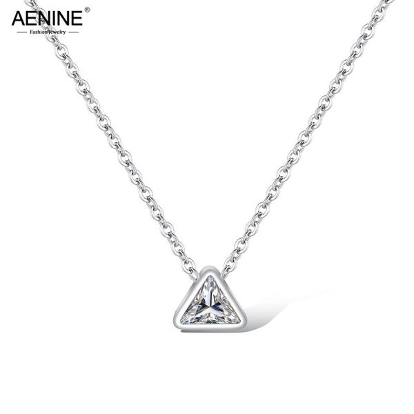 

aenine titanium steel triangle geometric clavicle short necklace gold color cubic zirconia choker necklaces for women an17073, Golden;silver