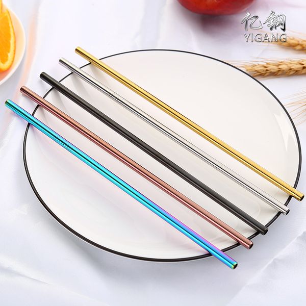 

6*215mm 304 stainless steel straw reusable drinking straws colorful metal straw cleaning brush kitchen party wedding bar coffee tools home