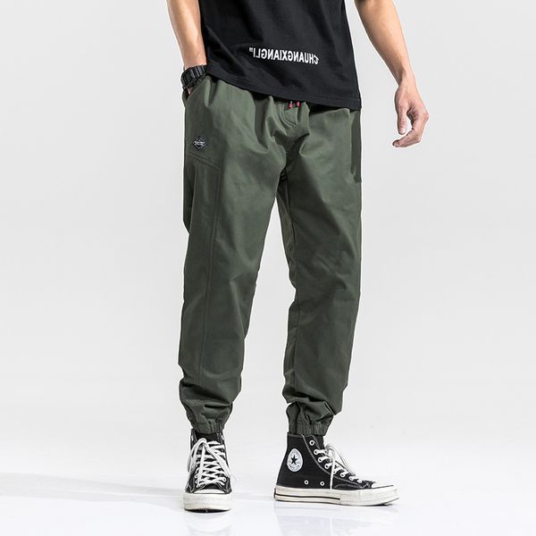 

2020 men casual high street men's trend wild sweatpants fashion solid color drawstring pencil pants male, Black