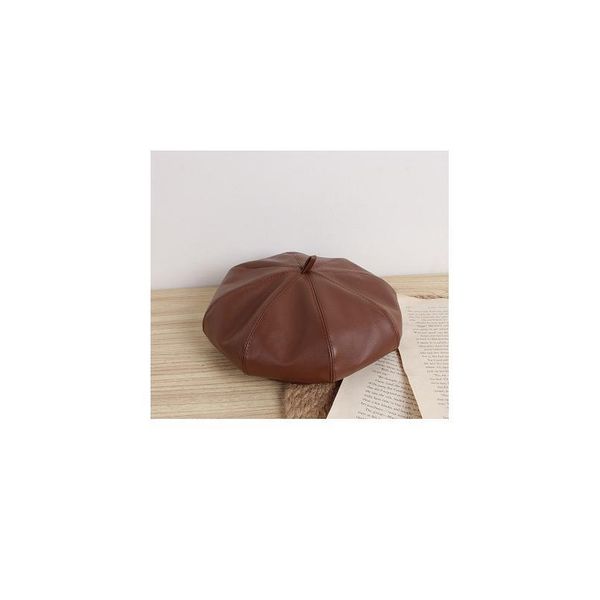 

autumn and winter british pu leather beret trendy korean style bud all-match octagonal hat children's pai qylybg, Yellow