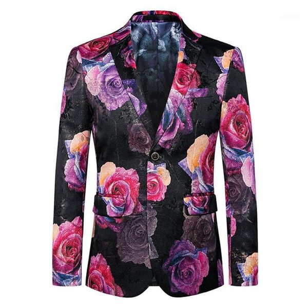 

vintage men rose flower blazer 2020 casual slim fit suits jacket fashion design skulls roses flowers print blazer hombre 6xl1, White;black