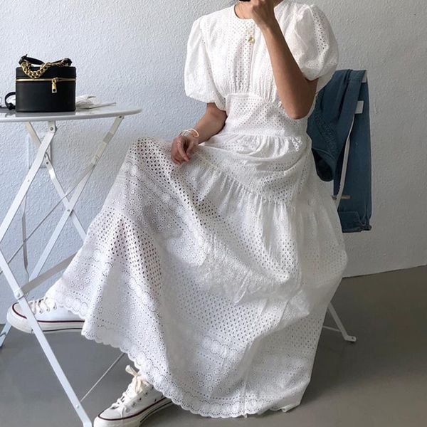 

womens dresses o-neck short sleeve hollow lolita long white cotton beach dress drop shipping good quality, Black;gray
