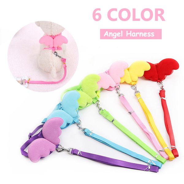 

adjustable cat collar leashes cute little angel wings pet harness leash puppy chest back strap dog walking traction rope