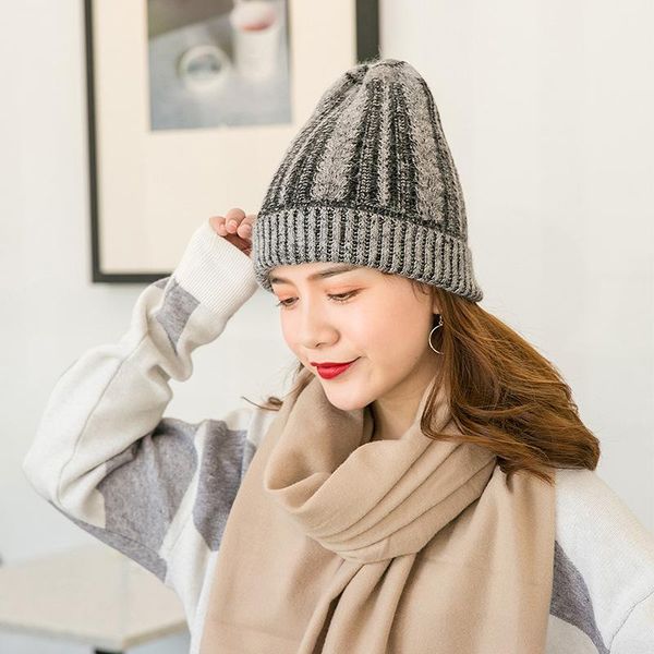 

beanie/skull caps hair thickening ladies knitted cap winter fashion baotou thermal twist wool hat, Blue;gray
