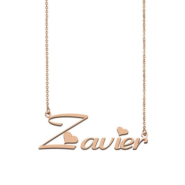 

zavier name necklace custom nameplate pendant for women girls birthday gift kids friends jewelry 18k gold plated stainless steel, Silver