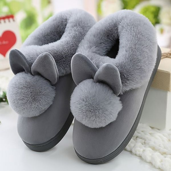 

women winter slippers furry rabbit ears plush velvet snow female slipper indoor home plus size ladies soft comfort shoes y200424, Black