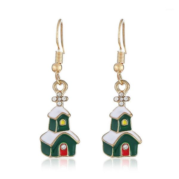

christmas decorations green snow house earrings gift happy year decoration1