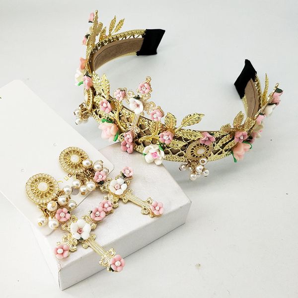 

women's earrings crown set rhinestones pearl tiaras and crown for bride hairwear jewelry sets princess prom wedding dress 201222, Slivery;crystal