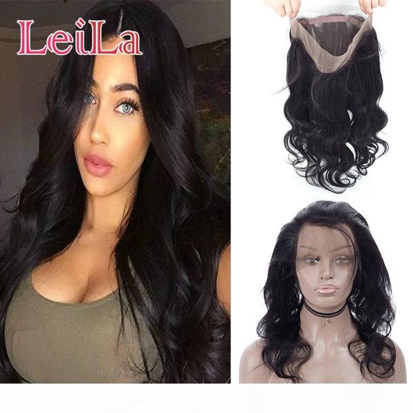 

indian pre plucked 360 lace frontal body wave with baby hair natural hairline 360 lace frontal closure unprocessed human hair weave, Black;brown